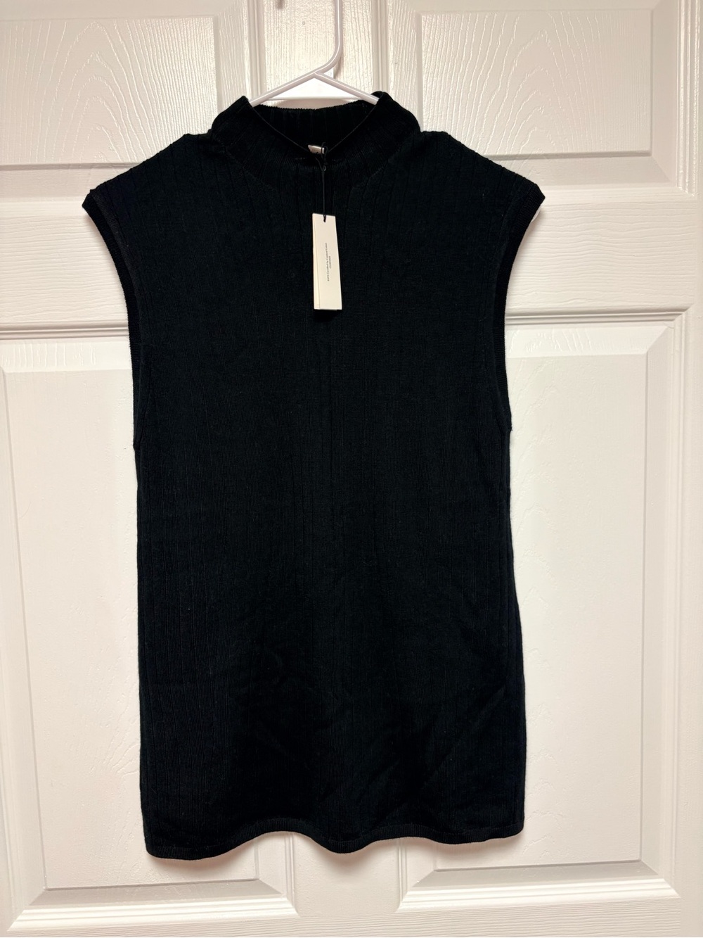 Sleeveless Ribbed Wool Mock-Neck Tank